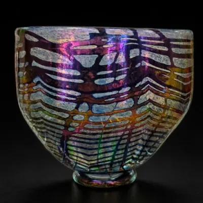 Sale Photo Thumbnail #310: Iridescent Art Glass Bowl with Abstract Pattern