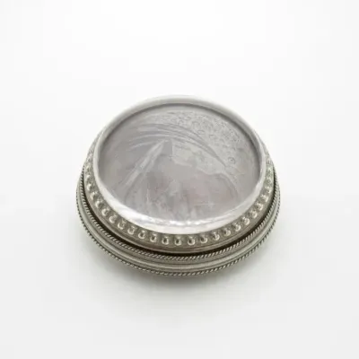 Sale Photo Thumbnail #132: Round Silver-Tone Lidded Box with Clear Top