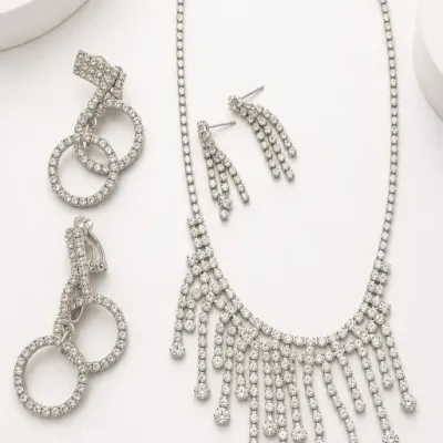 Sale Photo Thumbnail #125: Silver-Tone Clear Stone Necklace and Earring Set