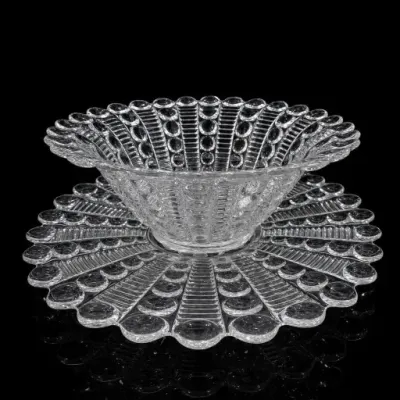 Sale Photo Thumbnail #231: Clear Glass Bowl and Underplate with Raised Dot Pattern