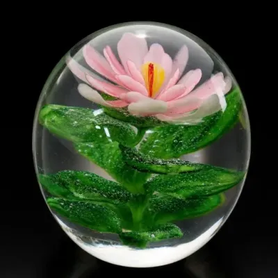 Sale Photo Thumbnail #146: Glass Paperweight With Pink Flower Design