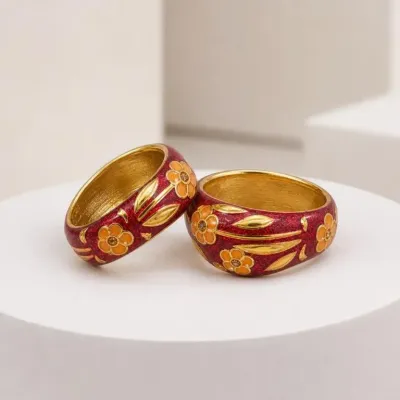 Sale Photo Thumbnail #74: Pair of Red and Gold-Tone Floral Bangles