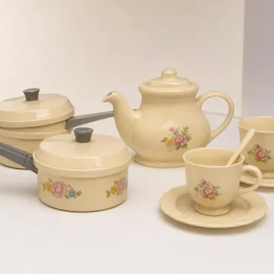 Sale Photo Thumbnail #236: Floral Cream Ceramic Tea Set and Cookware