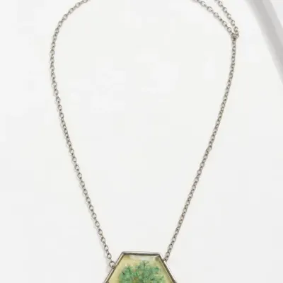 Sale Photo Thumbnail #91: Silver-Tone Necklace With Green Floral Pendant