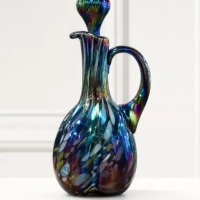 Sale Photo Thumbnail #3: Iridescent Art Glass Decanter with Stopper