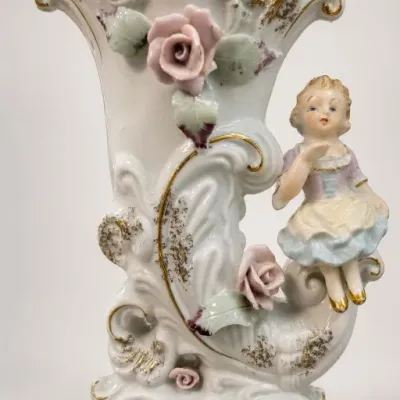 Sale Photo Thumbnail #9: Porcelain Vase with Roses and Girl Figurine