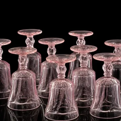 Sale Photo Thumbnail #100: Set of Pink Glass Goblets