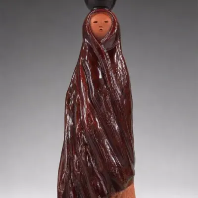 Sale Photo Thumbnail #300: Glazed Ceramic Woman Figure with Bowl