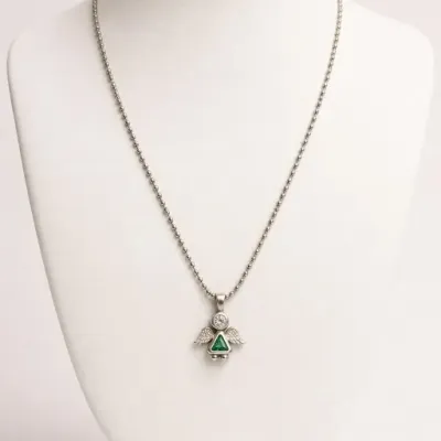 Sale Photo Thumbnail #24: Silver-Tone Necklace With Green and Clear Stones