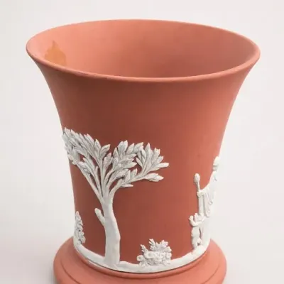 Sale Photo Thumbnail #325: Terracotta and White Relief Ceramic Vase