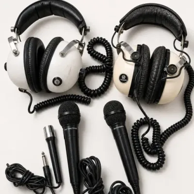 Sale Photo Thumbnail #118: Pair of Over-Ear Headphones and Three Wired Microphones