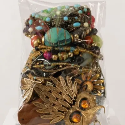 Sale Photo Thumbnail #83: Bagged Assorted Costume Jewelry and Owl Brooch