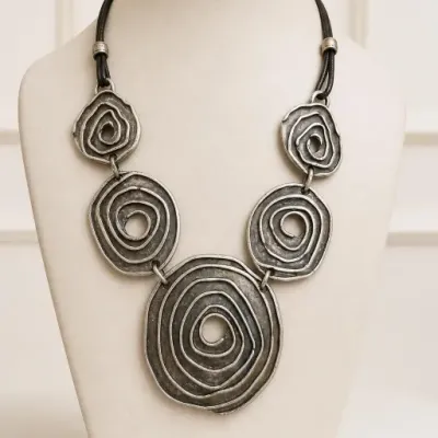 Sale Photo Thumbnail #115: Silver-Tone Abstract Statement Necklace
