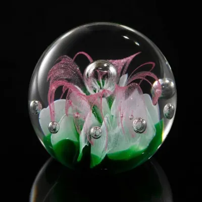 Sale Photo Thumbnail #126: Art Glass Paperweight with Pink and Green Floral Design