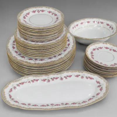 Sale Photo Thumbnail #313: Floral and Gold-Trimmed Porcelain Dinnerware Set