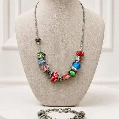 Sale Photo Thumbnail #85: Colorful Glass Bead Necklace and Bracelet Set