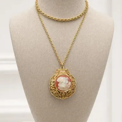 Sale Photo Thumbnail #48: Gold-Tone Cameo Pendant Necklace and Chain