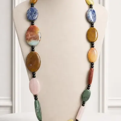 Sale Photo Thumbnail #12: Multi-Color Polished Stone Bead Necklace
