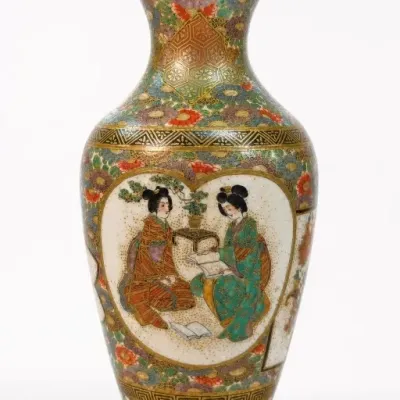 Sale Photo Thumbnail #7: Hand-Painted Ceramic Vase with Geisha Motif