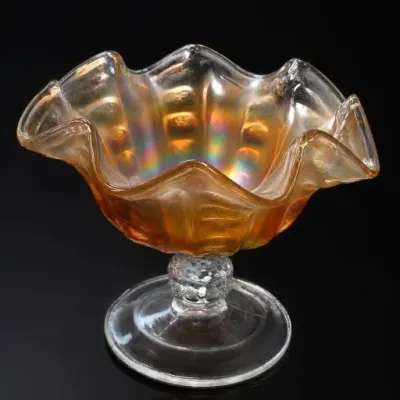 Sale Photo Thumbnail #31: Iridescent Glass Compote with Ruffled Edge