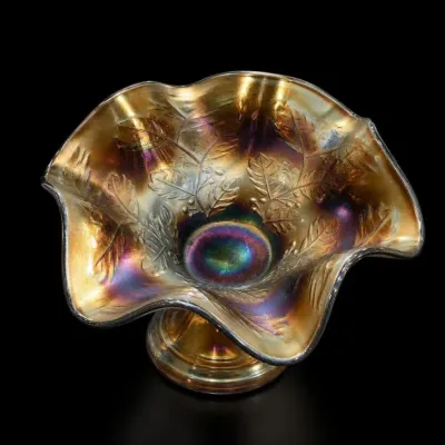 Sale Photo Thumbnail #27: Iridescent Glass Ruffled Edge Bowl with Leaf Design