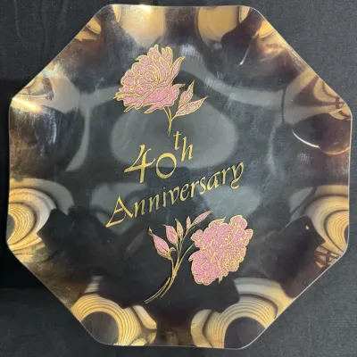 Vintage 40th Anniversary Glass Plate – Gold Trim Rose Design – Decorative Display