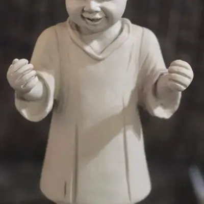 Vintage Child Figurine Statue 7” Cast Stone Plaster Resin Garden Decor Smiling Boy