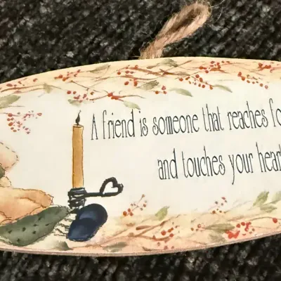 Primitive Folk Art Wooden Friendship Wall Plaque Angel Quote Rustic Hanging Sign 8”