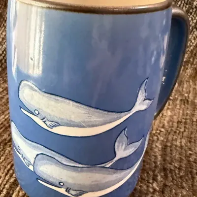 Blue Whale Stoneware Coffee Mug – Ocean Marine Life Ceramic Cup – Large 16 oz. Coastal Nautical