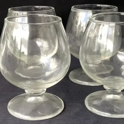 Set of 7 Vintage Clear Glass Brandy Snifters / Cordial Glasses