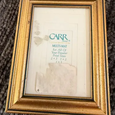 Vintage Gold-Tone Wood Picture Frame w/ Multi-Mat Insert – Holds 1x1, 1x2 & 2x3 Photos