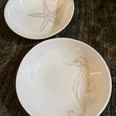 Set of 2 Coastal Ceramic Bowls – Seahorse & Starfish Designs