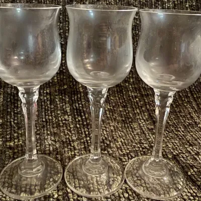 Set of 3 Frosted Cordial Glasses – Faceted Stem Liqueur Glasses – Vintage Barware