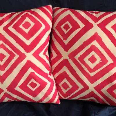 Pair of Pink & White Geometric Accent Throw Pillows – 16” Square
