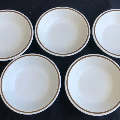 Set of 5 Town & Country Stoneware Dessert Bowls – Japan Brown Band Pattern