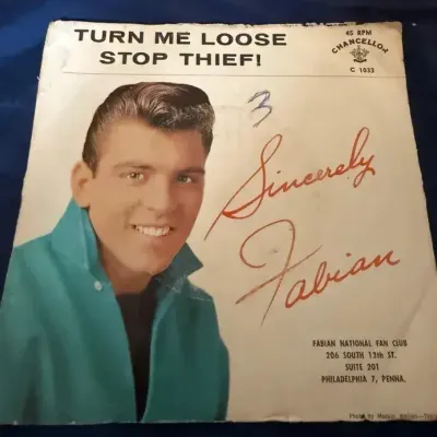 1960 Fabian “Stop Thief!” 45 RPM Vinyl w/ Original Picture Sleeve Chancellor C-1033