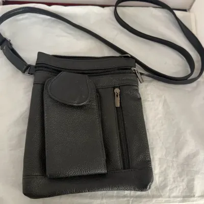 Black Leather Crossbody Organizer Purse – Multi Pocket Travel Shoulder Bag