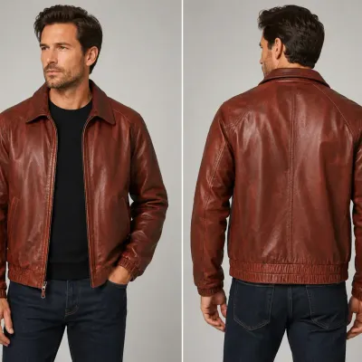 Andrew Marc Men’s Black Leather Zip-Front Jacket – XL