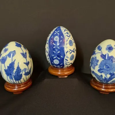 Handpainted Blue/White Porcelain Eggs 