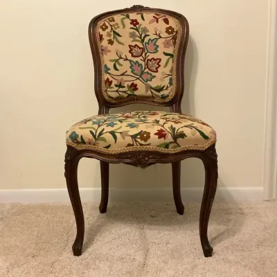 Louis XV Style Chair with Crewel Upholstery 