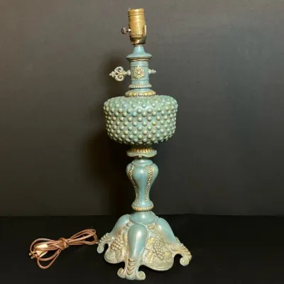 Mid-Century Turquoise Blue Hobnail Parlor Lamp Base