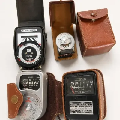 Assorted Vintage Light Meters with Leather Cases