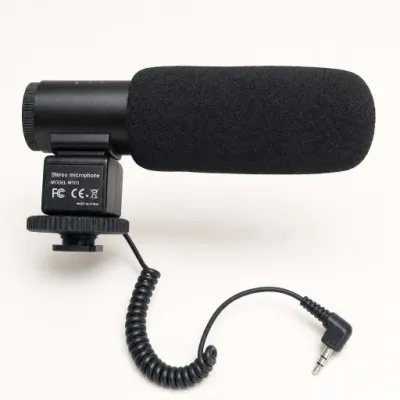 Black Foam-Covered Stereo Microphone with Cable