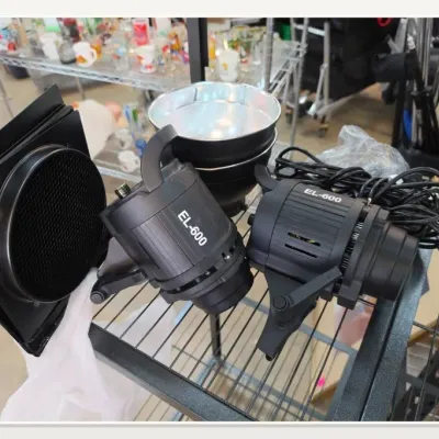 Pair of Black EL-600 Studio Lights with Accessories