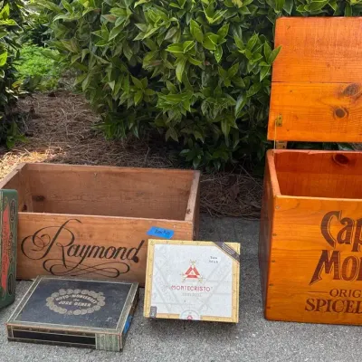 Captain Morgan Wood Case, Various Cigar Boxes And Jack Daniels Tin