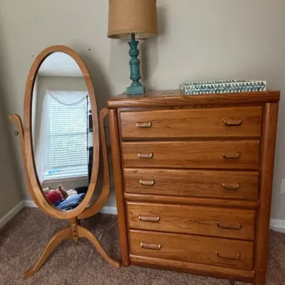 Wood Dresser With Oval Mirror
