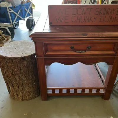 Wood Side Table And Wood Sign