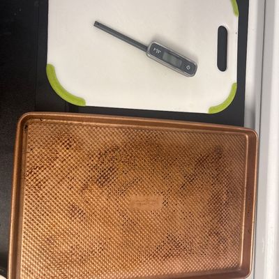 Sale Photo Thumbnail #465: Cookie sheet 
Cutting board 
Thermometer
