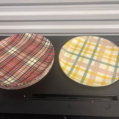Sale Photo Thumbnail #416: 5 red plates 
1 yellow 
11”