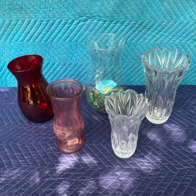 Five Tall Glass Vases